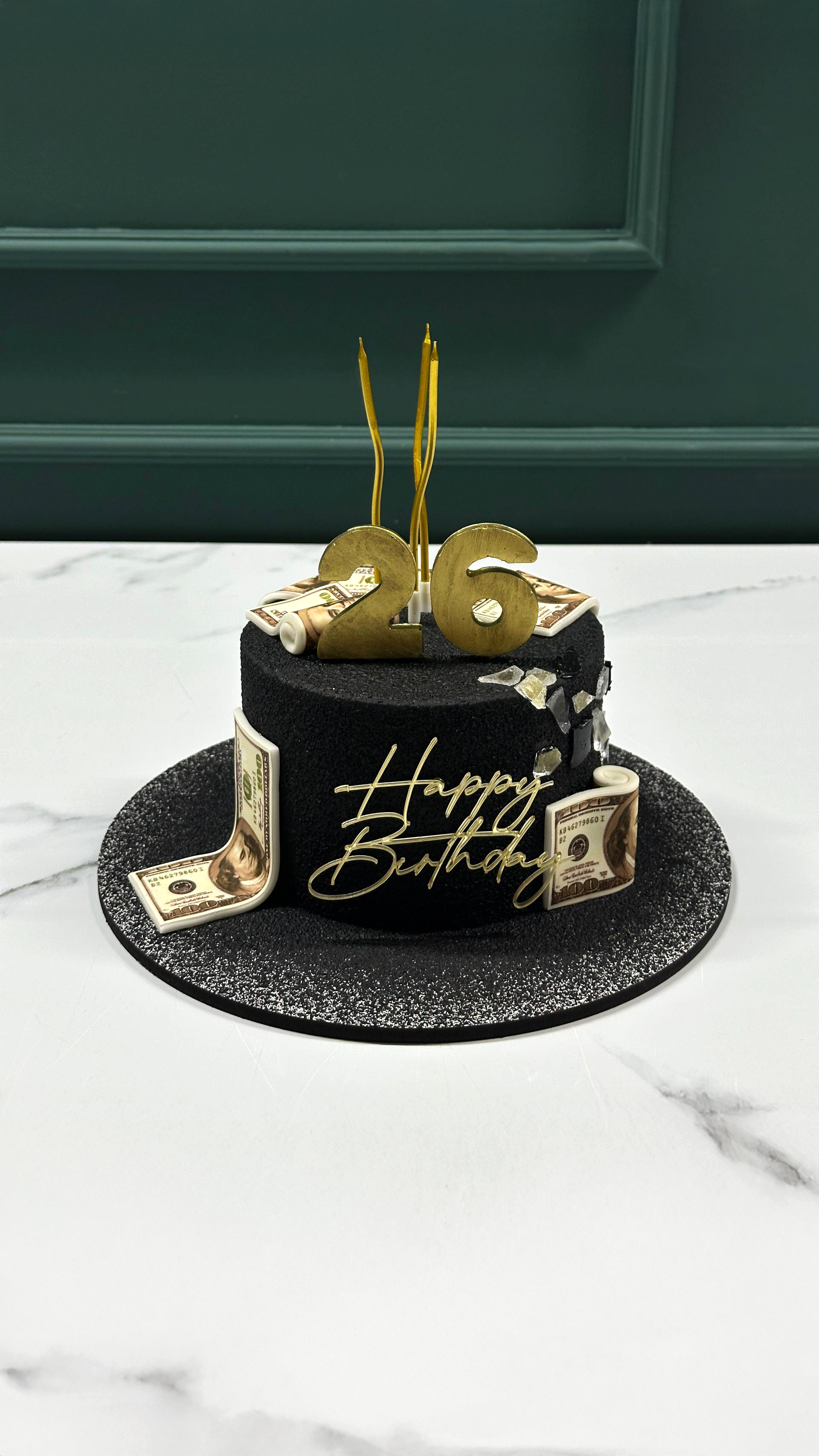 Luxury Black Money Cake with Gold Accents