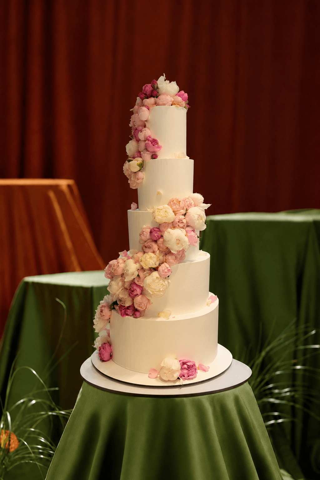 Blush Peony Cascade Wedding Cake