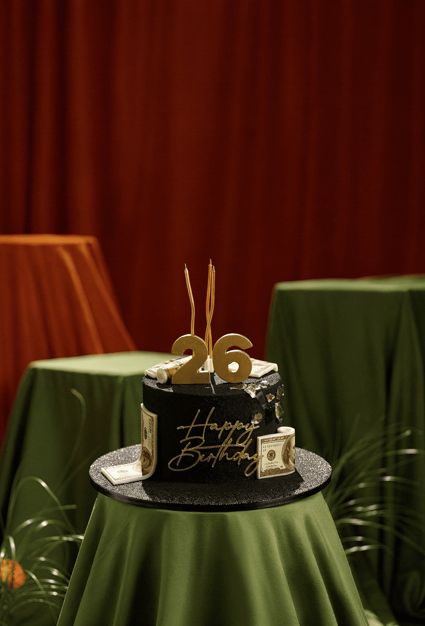 Luxury Black Money Cake with Gold Accents